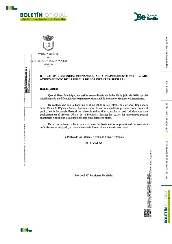 ANUNCIO inicial Protocolo, Honores y Distinciones