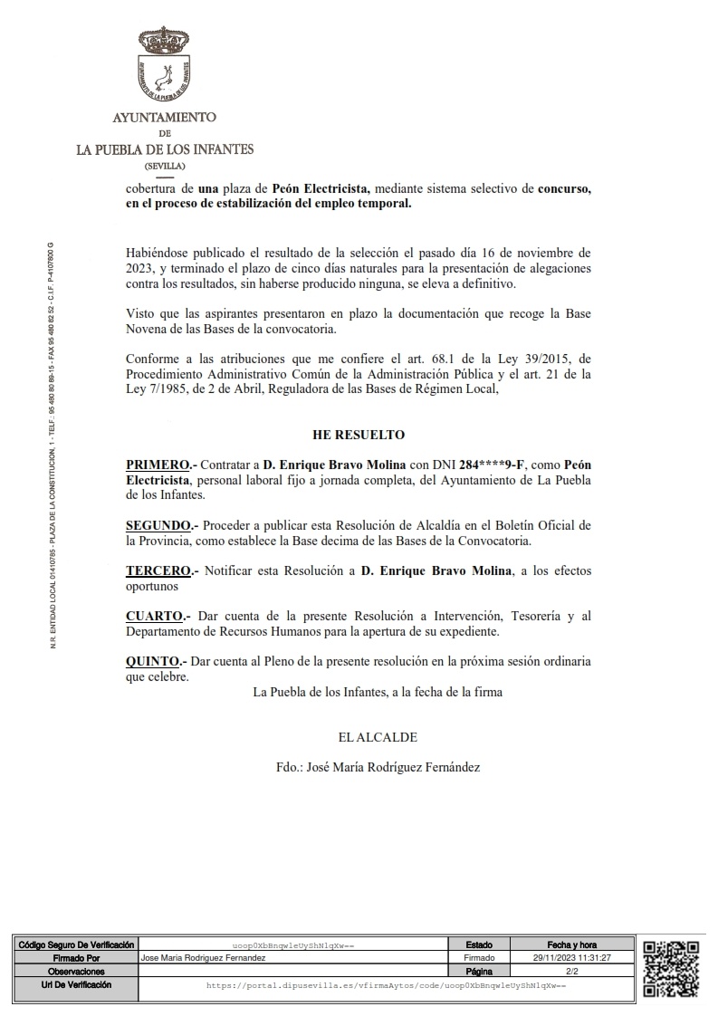 Anuncio BOP Nombramiento Peón Electricista F_002