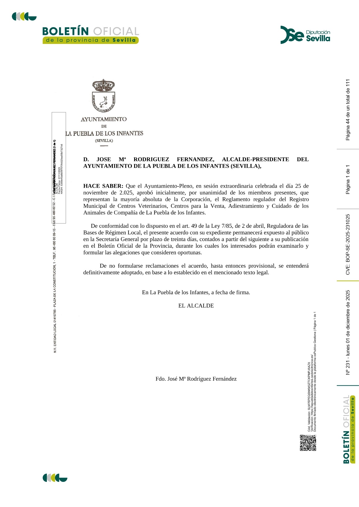 Anuncio inicial BOP (publicado)Registro centros veterinarios