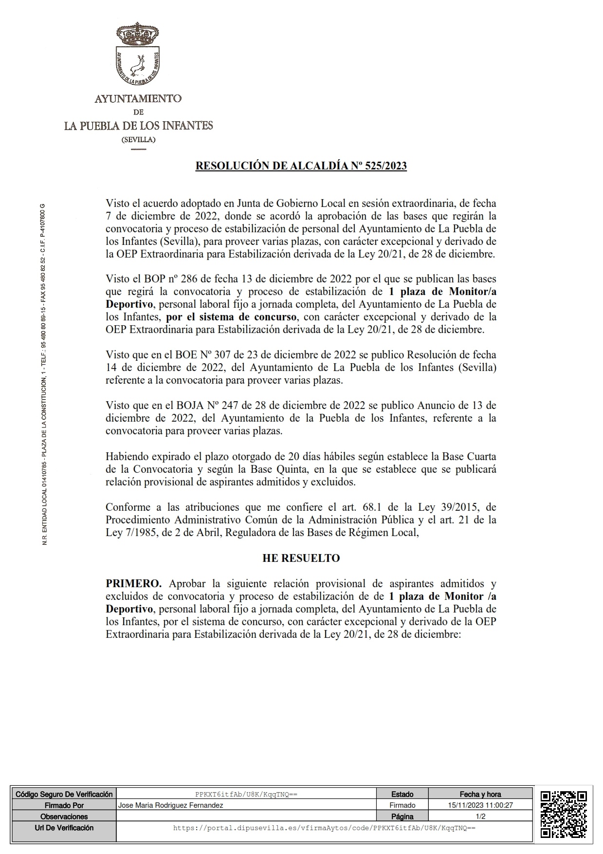 Resolución 525-2023 Lista provisional Admitidos Monitor Deportivo F_001